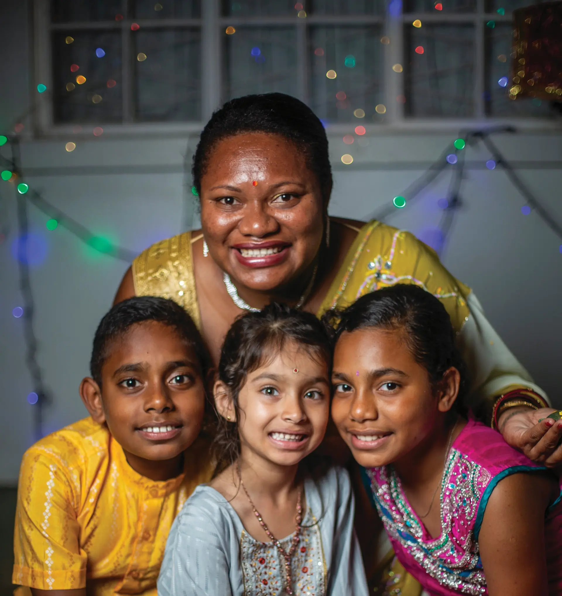 From left: Havish Tikaram, 11, Mere Tikaram, Michelle Tikaram, 12,  and Thaswika Sharma, 6, in Vugalei Lami.  