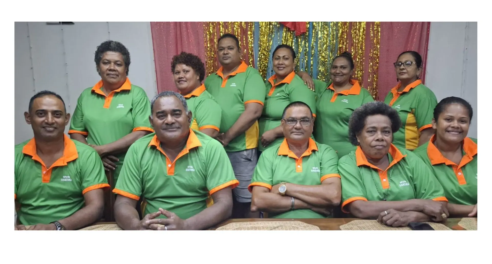(Sitting third from left) Sigatoka Market Vendors Association president Deo Chand with the association members.