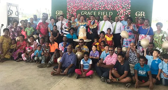 The Permanent Secretary of Ministry of Industry, Trade and Tourism Shaheen Ali (standing centre) with the Grace Road staff and invited  guests after the opening of the Grace Field Navua Mobil Service Station on Grace Field, Nakaulevu, Navua on December 2, 2019.  Photo: Maraia Vula