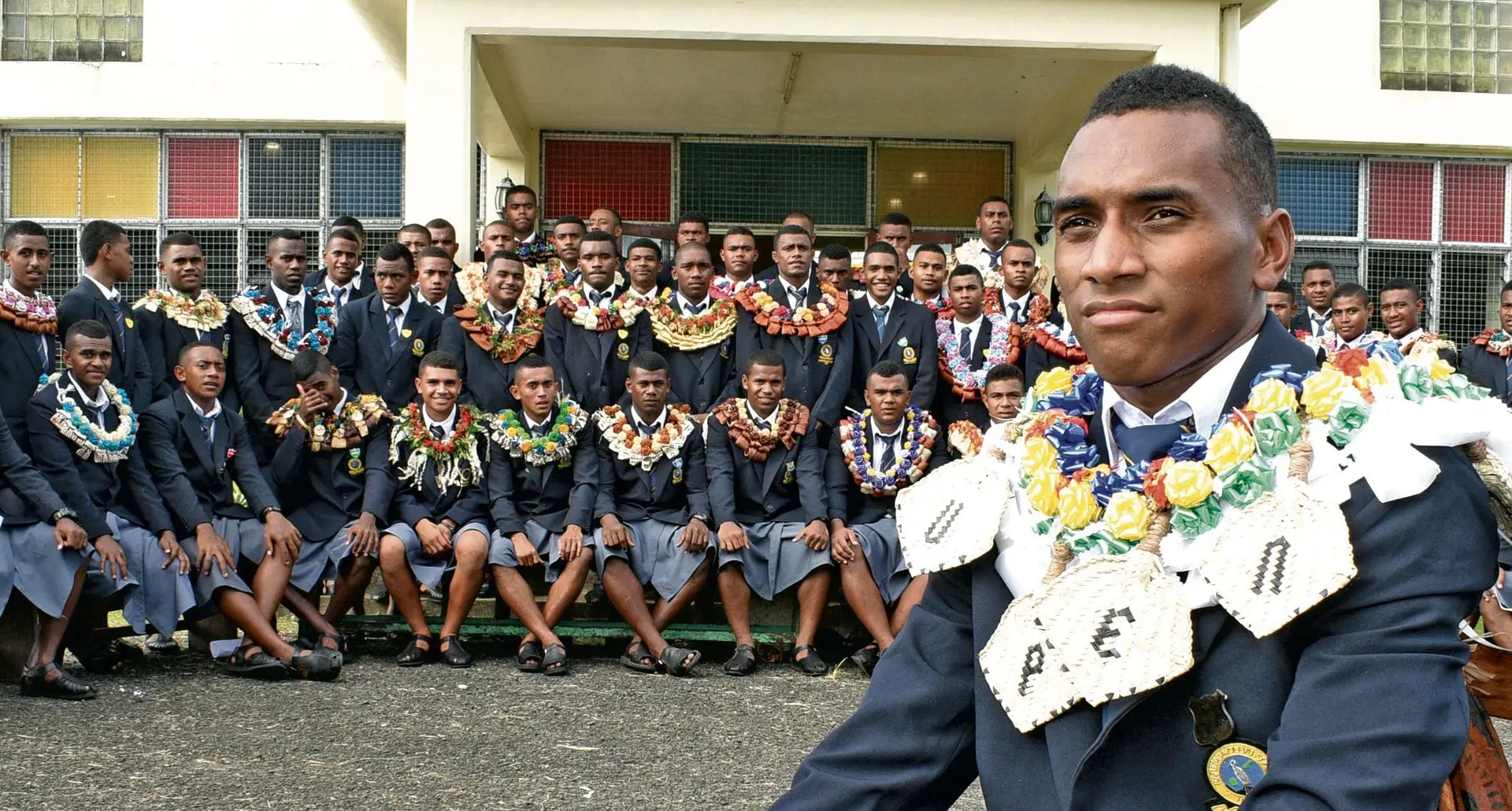 Ratu Kadavulevu School Head-Boy Ratu Penaia Cavulati with fellow prerfect s after their induction in Lodoni, Tailevu on February 06, 2018. Photo: Ronald Kumar.