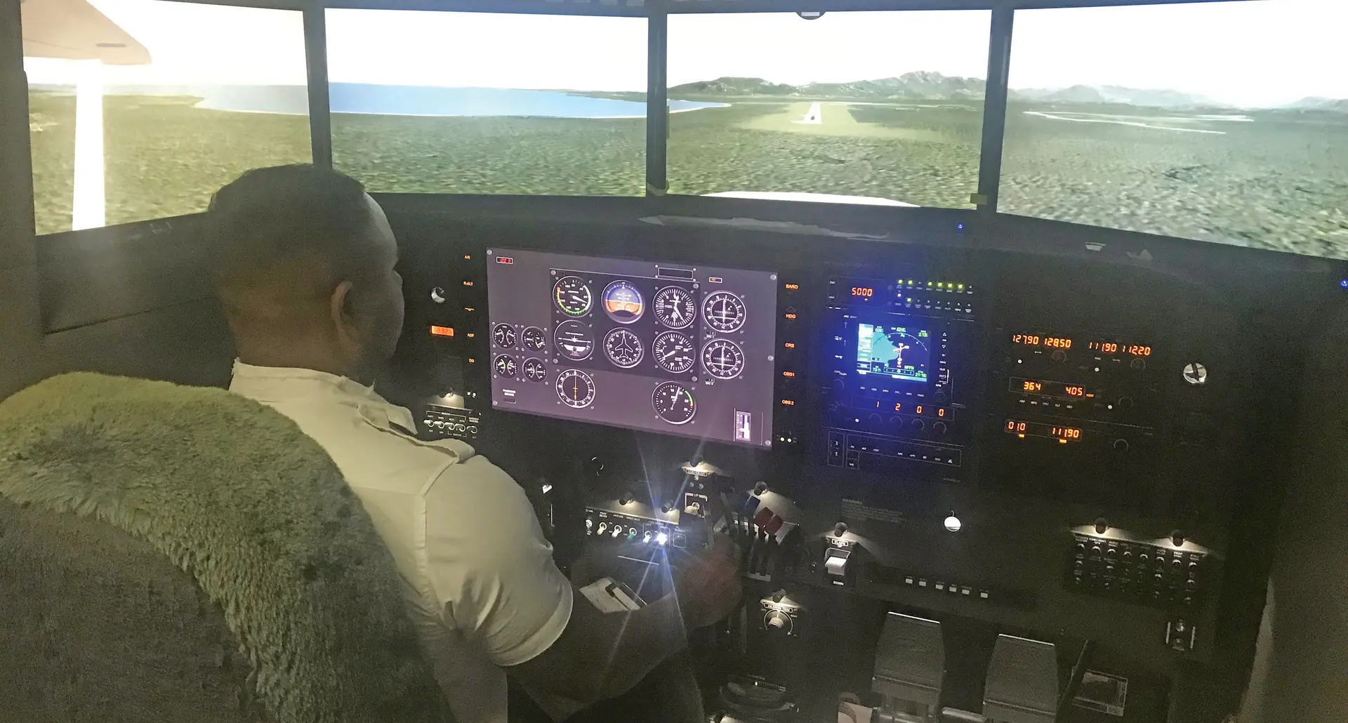 Advance Aviation Training School trainee pilot Nikheet Nambiar undergoing a training using the new DCX Pro-Motion Flight Simulator for Instrument Training  Photo: Maraia Vula