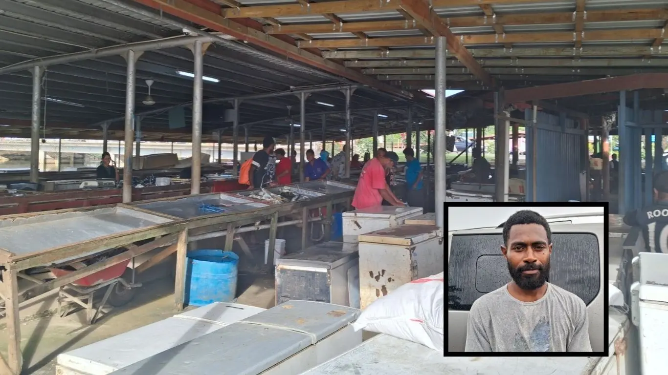 An empty fish market in Labasa on June 12, 2026. Inset: Apisalome Vakabua of Naduri Village, Macuata.