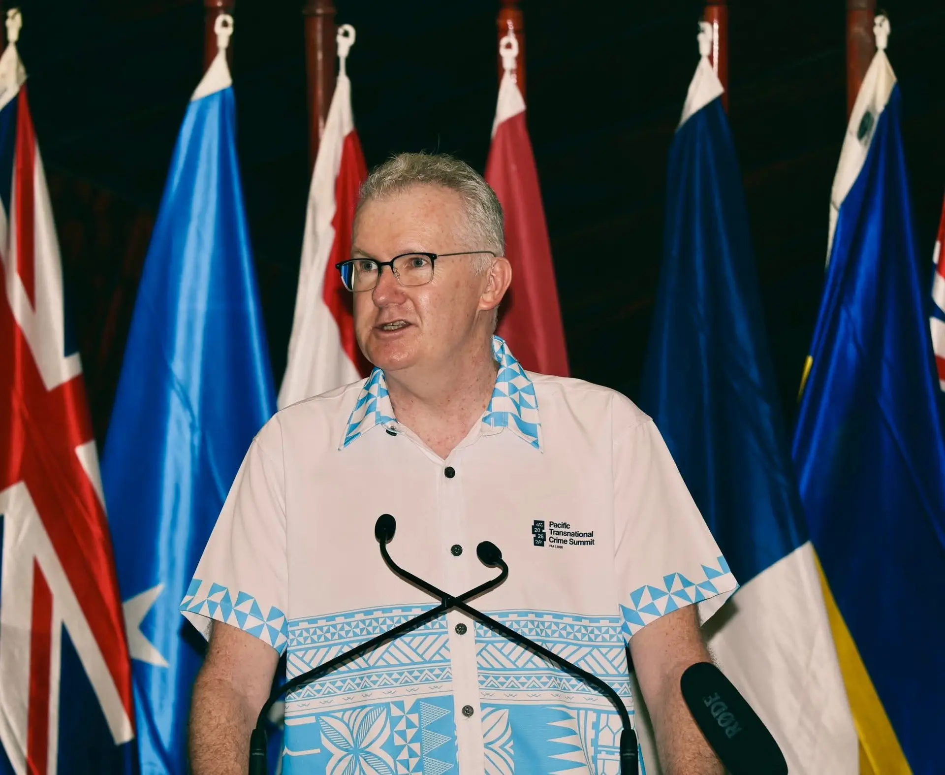 Australia’s Minister for Home Affairs, Immigration and Citizenship, Cyber Security, and the Arts, Tony Burke, at the Police Ministers Meeting during the 2026 Pacific Transnational Crime Summit at the Fiji Marriott Resort Momi.