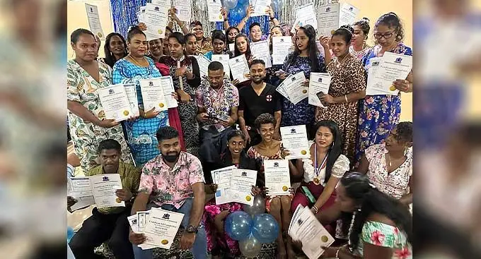 Nadroga-Navosa Chamber of Commerce and Industries president Dr Ashank Naidu with the graduates holding their certificates. Photo: Waisea Nasokia