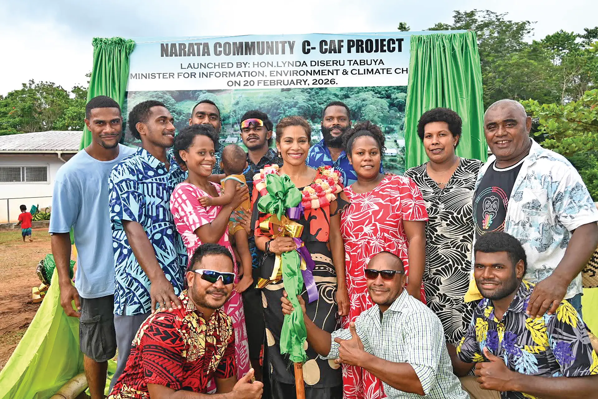 Minister for Information, Environment and Climate Change Lynda Tabuya with Narata villagers