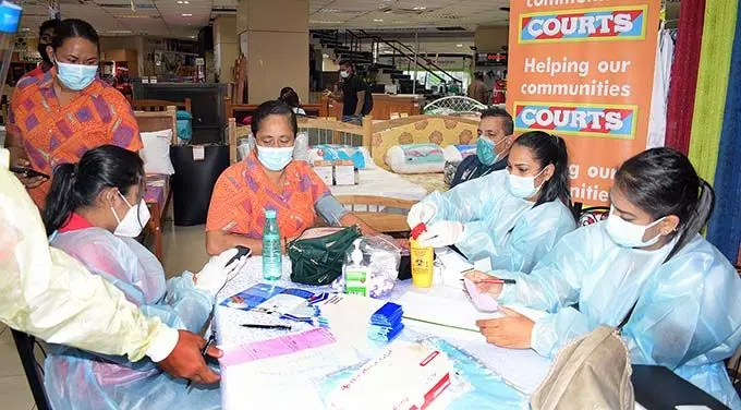 Court(Fiji) Limited staff with medical staffs during Courts wellness month launch on January 14, 2022. Photo: Ronald Kumar.