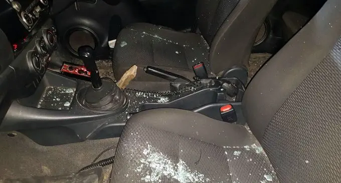 The result of the damage that the Police vehicle sustained.