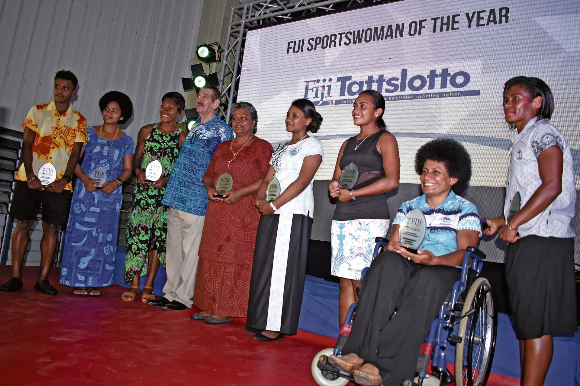 2017 Sportswoman of the Year award nominees with Mere Rodan (eighth from left) during the Nominees Awards Night at the FMF Gymnasium in Suva on February 23,2018. Photo: Anasilini Ratuva
