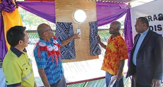 Minister for Infrastructure, Transport, Disaster Management and Meteorological Services Jone Usamate (second from left), commissions the electrification project in Vatukoula on April 12, 2019. Photo: Ministry of Infrastructure, Transport, Disaster Management and Meteorological Services