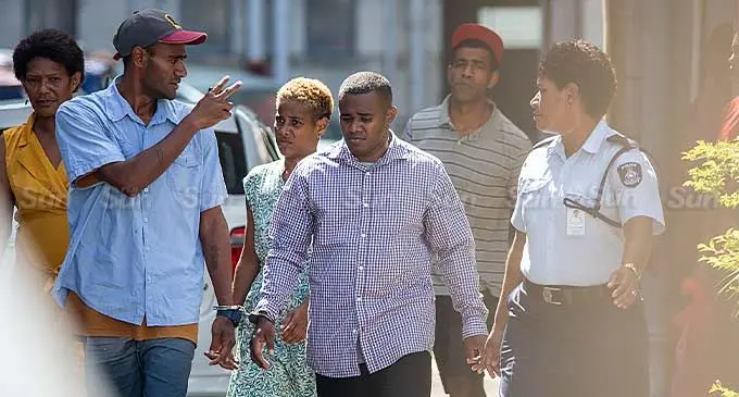 From left: Maria Luvu, Senitiki Colati, Serupepeli Masiyara and Famiza Elena outside the Suva Magistrate's Court on January 3, 2024. Photo: Leon Lord