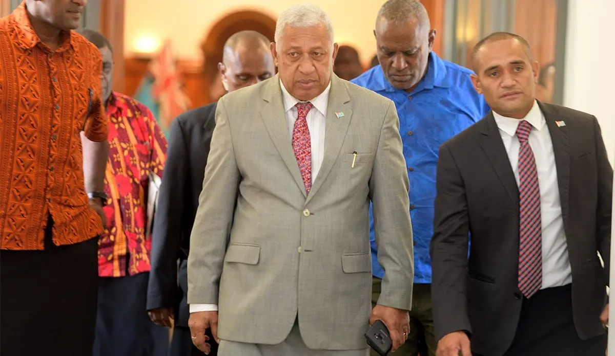 Prime Minister Voreqe Bainimarama outside Parliament on April 2, 2019. Photo: Ronald Kumar.