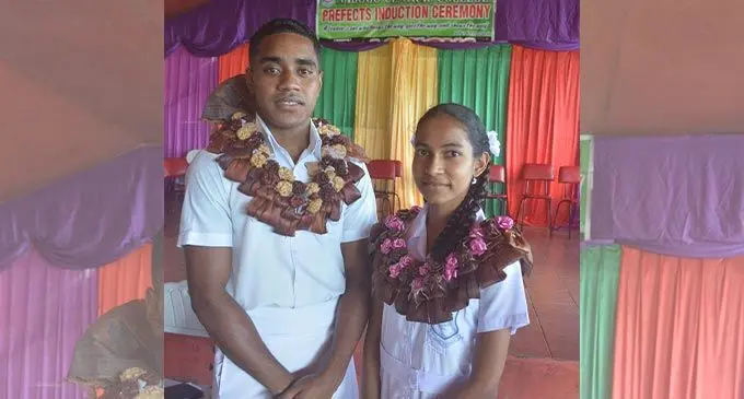 From left: Nadogo Central College head boy Jaoti Vulibeci and head girl Nitika Nandani during the prefect induction in Labasa on May 6, 2022