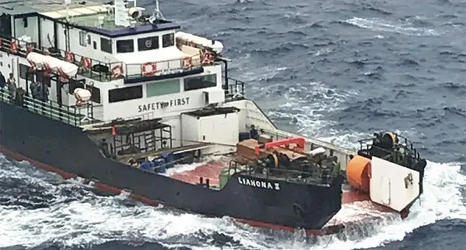 An aerial shot of the MV Liahona II taken by Salanieta Nalatu while on the Kokomo private island resort plane.