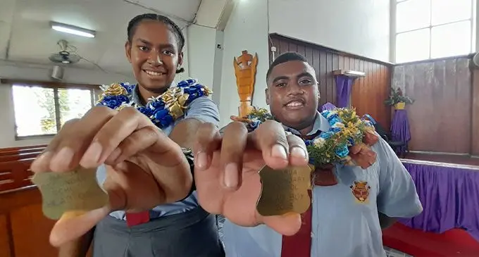 Nabua Secondary School head girl Mereilisoni Ratu Totivi and head boy Pauliasi Yabakivou after the induction on March 2, 2023. Photo: Wati Talebula-Nuku