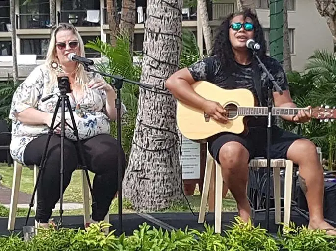 Vocalist Sassy (left) at the inaugural Beach Beats and Eats event at the Shangri-La’s Fijian Resort and Spa in July.
