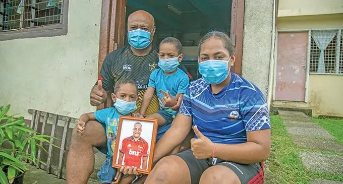 Nacanieli Mataele with his twin sons Samisoni (front), Nacanieli Jnr and daughter Rosi in Raiwai, Suva, on June 16, 2021. Photo: Leon Lord 