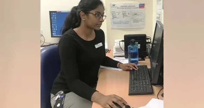 Abbie Kanagarajah is in work at the Footscray Hospital in Melbourne, Australia. (Photo provided by the interviewee)