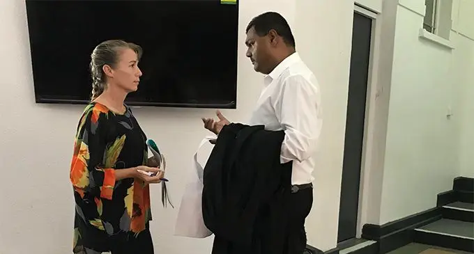 Yvette Nikolic and her lawyer outside the Suva High Court last week. Photo: Ashna Kumar