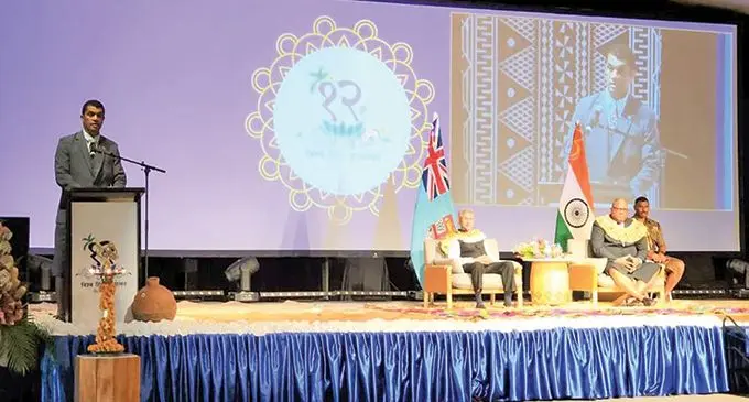 Minister for Education, Aseri Radrodro delivers the welcoming remarks at the 12th World Hindi Conference which officially opened on February 15, 2023 at the Denarau Island, Convention Centre in Nadi. Photo: Waisea Nasokia