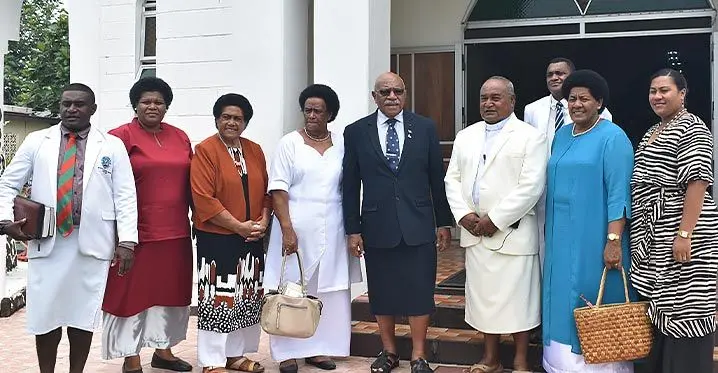 Prime Minister Sitiveni Rabuka, third from left, his wife, Sulueti Rabuka with pastors and members of Jone Wesele Church in Viseisei Village, Vuda. Photo: Mereleki Nai