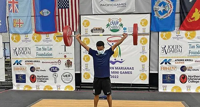 Weightlifter Eroni Talemaigau weighs in at Saipan on June 16, 2022. Photo: Team Fiji
