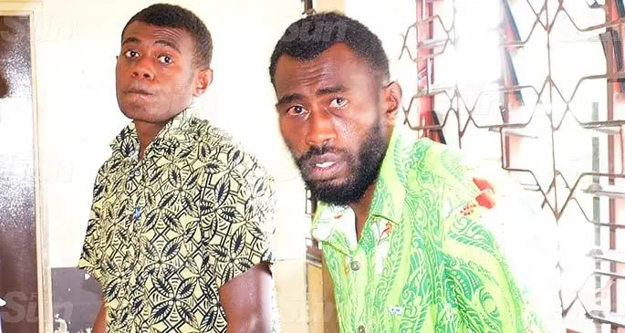 Ilivasi Tabua (left), and Vetaia Roko outside the Nausori Magistrates Court on May 7, 2020. Photo: Ronald Kumar.