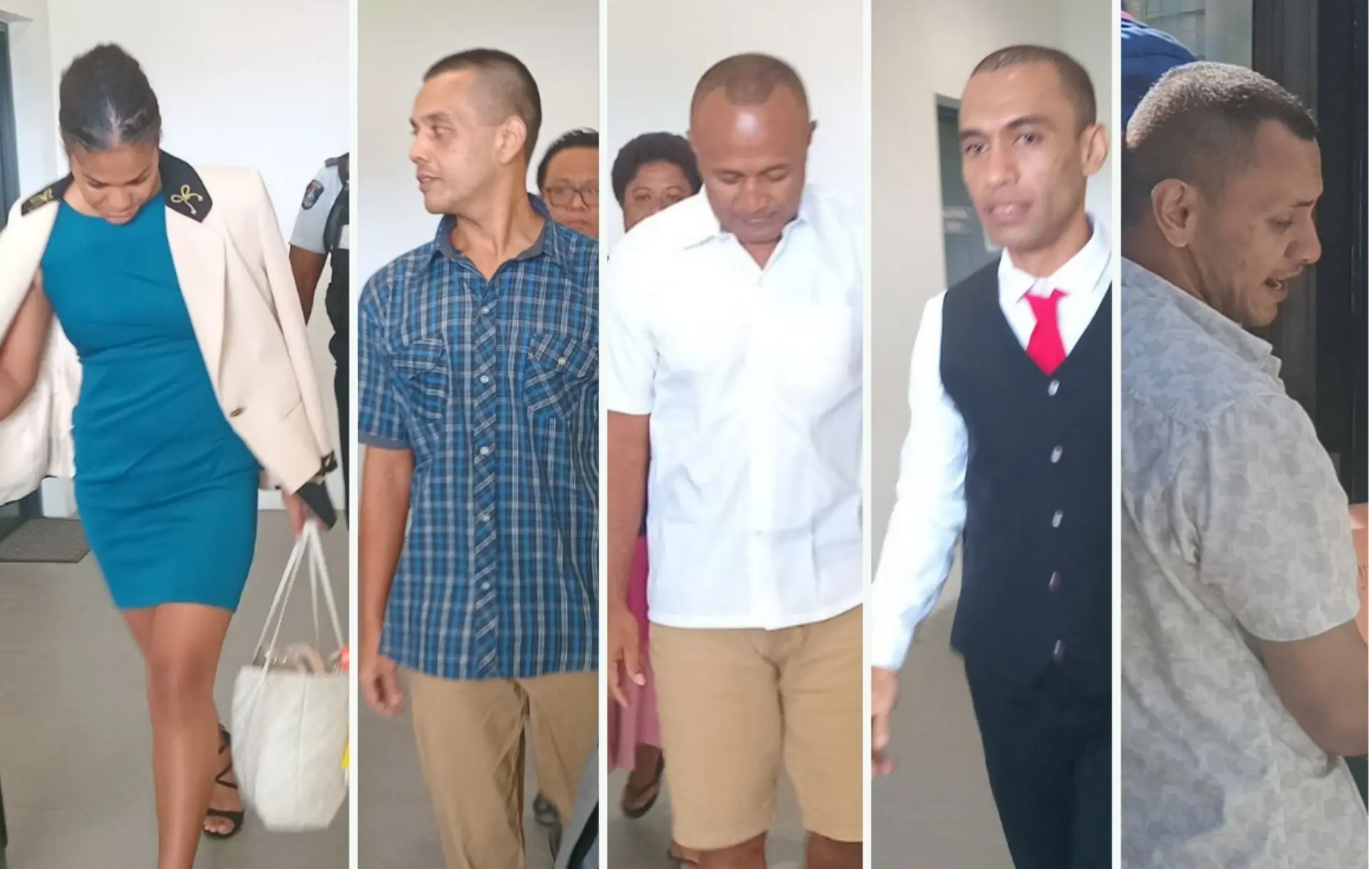 From left: Ana Rokolati, Travis Cheer, Iliesa Cokanasiga, Sunia Vakaloloma and Jonathan Pedro Hill outside the High Court in Ba on March 23, 2026.
