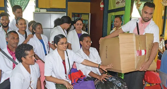 Year 4 students of the Fiji National University’s Bachelor of Medicine and Bachelor of Surgery with the donated packages at St Giles Hospital in Suva on March 21, 2019. Photo: Ronald Kumar