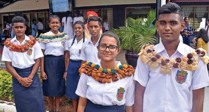 Head girl Anjali Prasad (front first from left), with Head boy Rikseel Chand. Looking on are deputies Nasoni Baca, Pearl Prasad, Shyna Kumar and Ronit Chand at the school on February 1, 2019. Photo: Waisea Nasokia