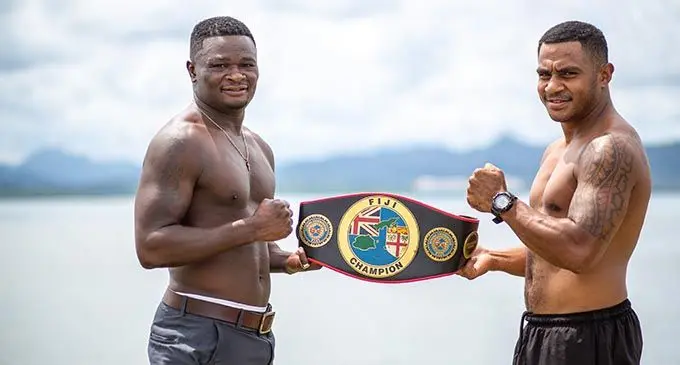 Joseph Kwadjo (left) will be  challenging Alivereti Kauyaca for the Boxing Commission of Fiji cruiserweight title - March 20  in Nadi. Photo: Leon Lord