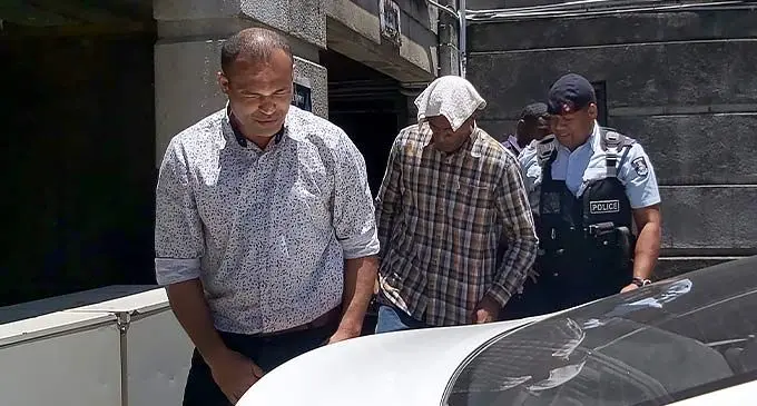 Apisai Lomani Junior and Leone Naisake outside the High Court in Suva on November 16, 2022. Photo: Ashna Kumar