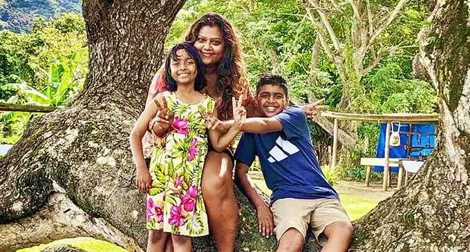 Swaran Ravindra with her niece and nephew at the mud pool in Sabeto, Nadi.
