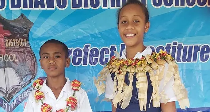Dravo District School head boy Leone Lui with head girl Miriama Cirivakabola