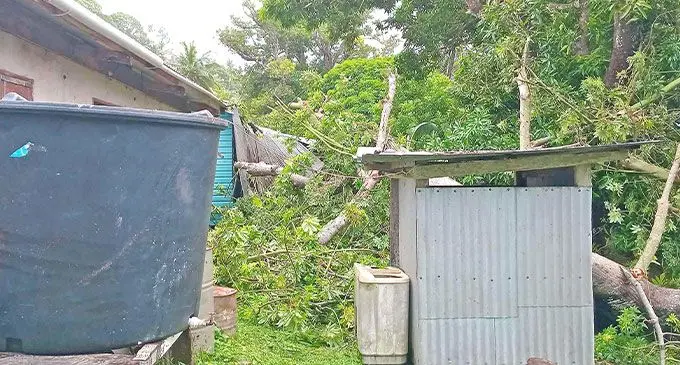 Trees fell on roofs that partially damaged  a home on Cicia Island in the Lau Group as Tropical Cyclone Rae made landfall in Fiji yesterday.