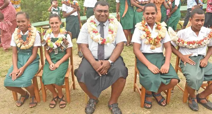 Head girl Elenoa Rasovo, Deputy Adi Ela Volavola, DFO West Uraia Racule, Deputy Ilaisa Kurimavua, headboy Lagilagi Tove at Sigatoka District School in Sigatoka on February 1, 2019. Photo: Mereleki Nai