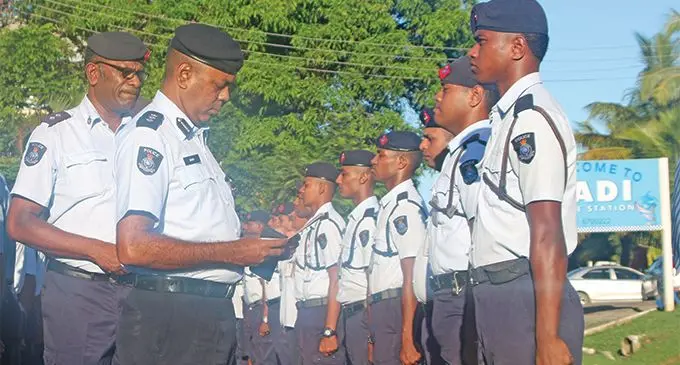 Divisional Police Commander, West (DPC/W) Senior Superintendent of Police (SSP) Surend Sami during his Parade Inspection at the Nadi Police Station last Saturday. Photo: Fiji Police
