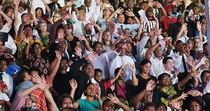 Members of The Church of Jesus Christ of Latter-day Saints at a farewell service for the church president Russell M. Nelson in Nausori on May 22, 2019.