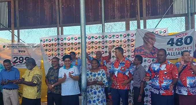 Members of The Peoples Alliance and National Federation Party during the joint rally in Wairuku, Rakiraki on November 24,2022. Photo: Salote Qalubau